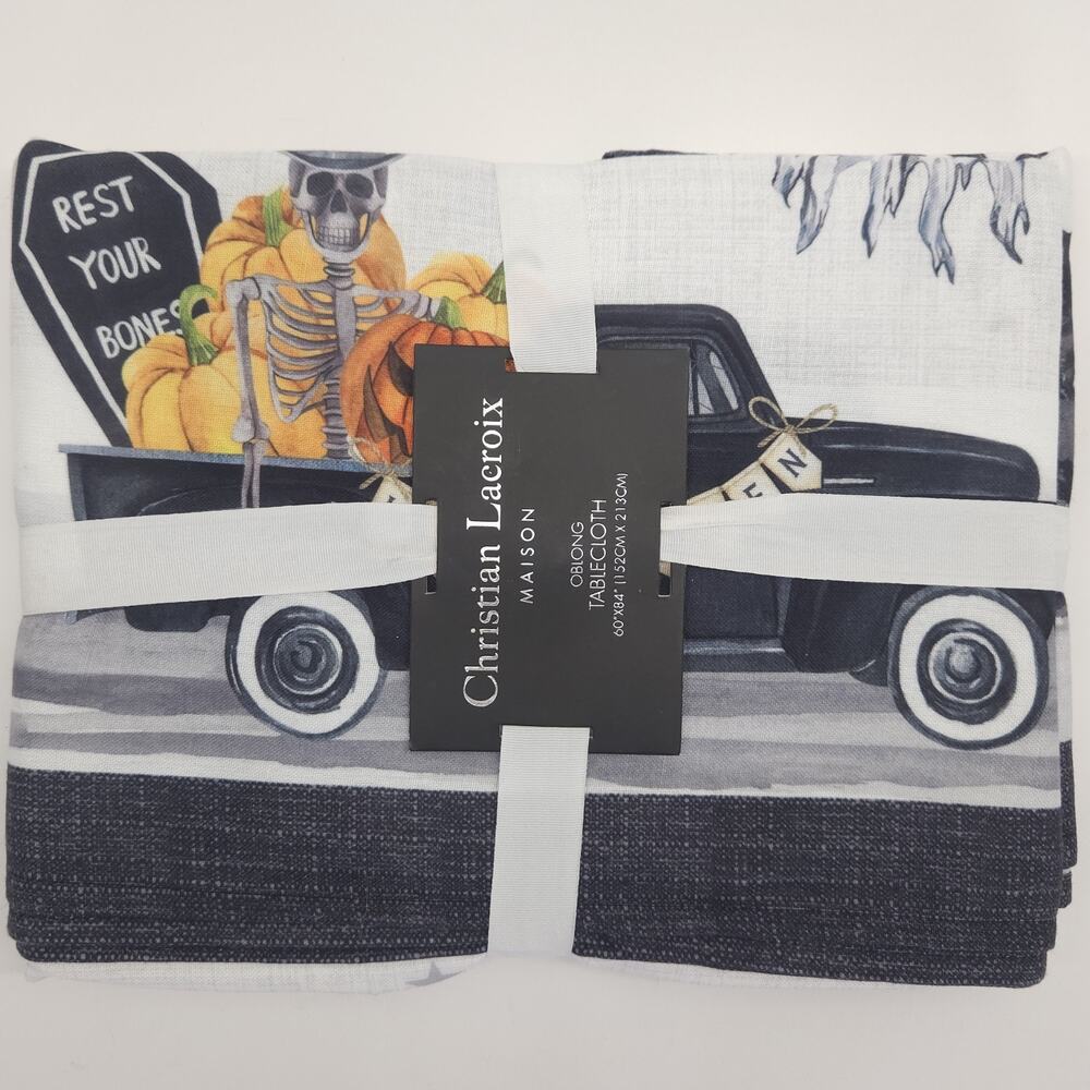 Christian Lacroix Halloween Tablecloth Oblong Skeleton Gothic Pumpkin 60x84 - Picture 5 of 9